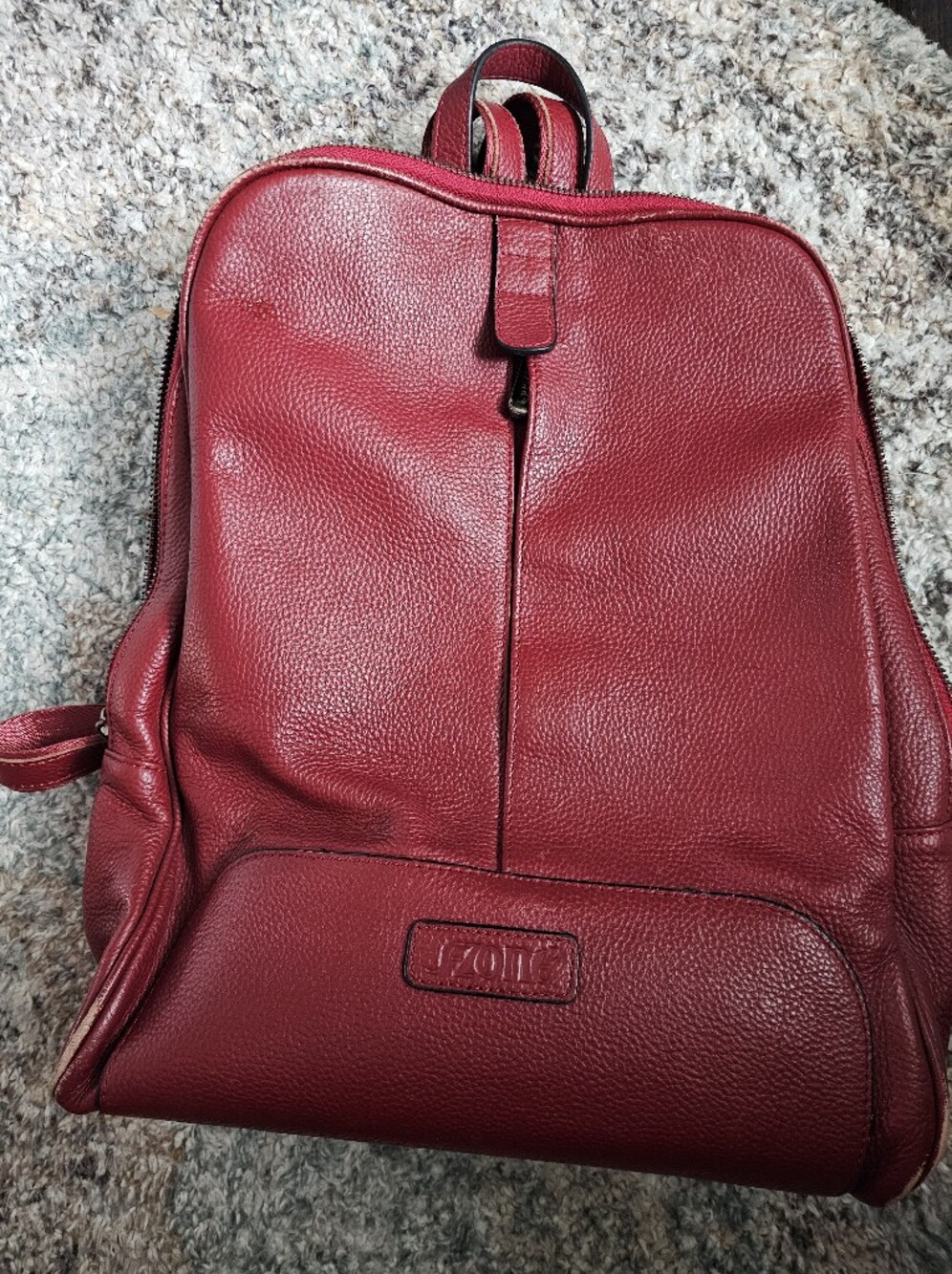 Dark Red Pebbled Cowhide Leather Backpack
